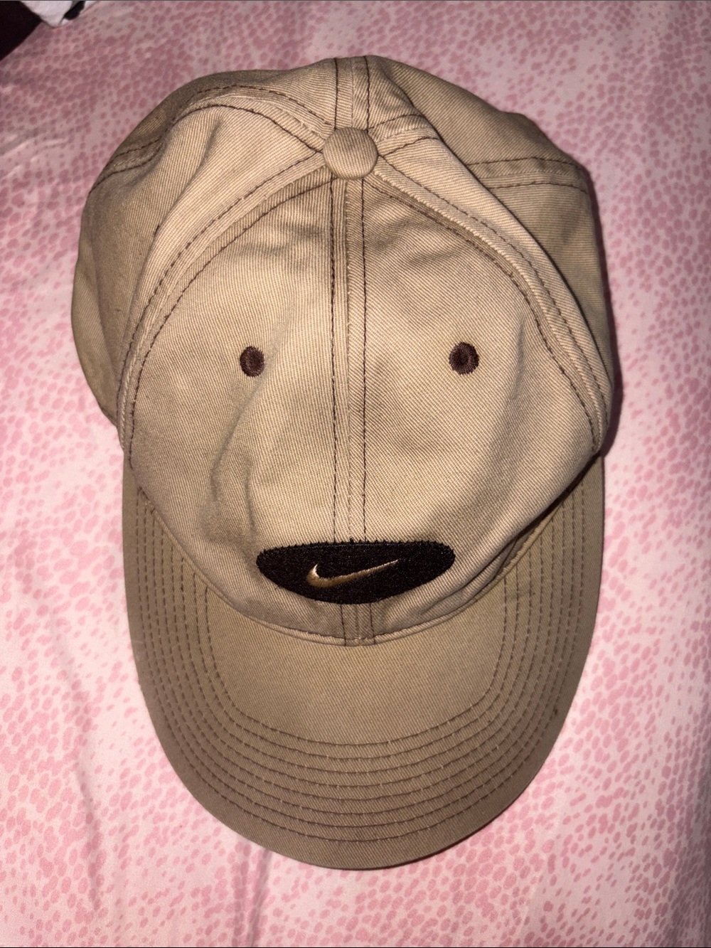 Nike Khaki Cotton Baseball Cap with Black Patch and Gold Swoosh